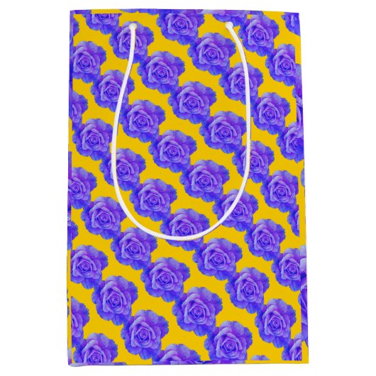 Sac Cadeau Moyen Yellow Navy Blue Floral Patterns Flowers Roses (Devant)