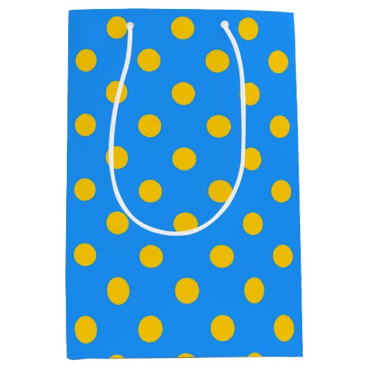 Sac Cadeau Moyen Yellow On Blue Polka Dots Pattern Design (Devant)