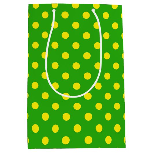 Sac Cadeau Moyen Yellow On Green Polka Dots Pattern Design (Devant)