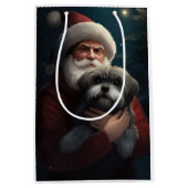 Sac Cadeau Moyen Yorkipoo avec Noël Festif du Père Noël (Devant)