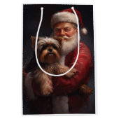 Sac Cadeau Moyen Yorkshire Terrier Santa Claus Festive Noël (Devant)