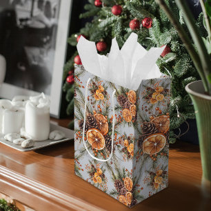 Sac Cadeau Moyen Yule Winter Solstice Pin Naturel & Orange