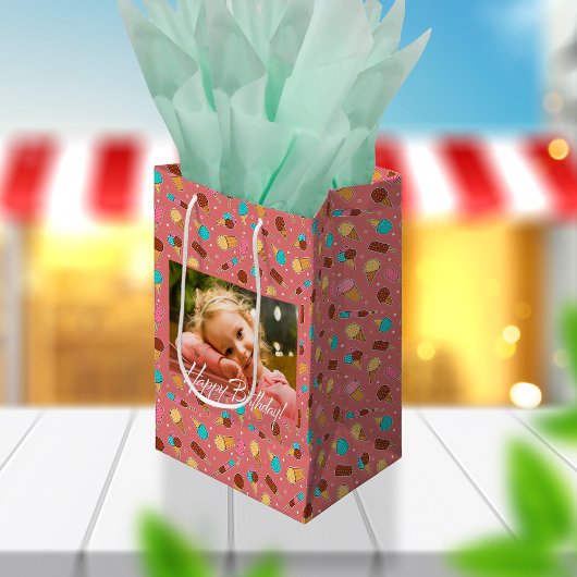 Sac Cadeau Moyen Yummy Ice Cream Photo | Rose foncé