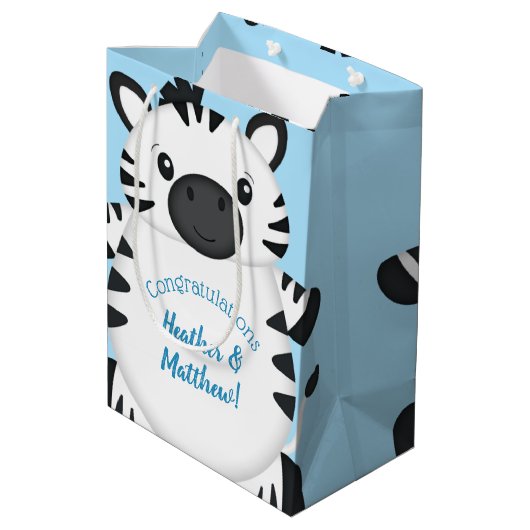 Sac Cadeau Moyen Zebra Baby shower Safari Blue Boy (Dos Angle)