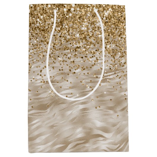 Sac Cadeau Moyen Zebra Print Faux Gold Parties scintillant (Devant)