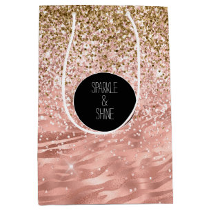 Sac Cadeau Moyen Zèbre rose chic Imprimer Glitz
