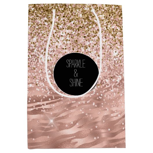 Sac Cadeau Moyen Zèbre rose chic Imprimer Glitz (Devant)