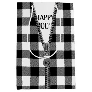 Sac Cadeau Moyen Zipper 100e Anniversaire Sur Buffalo Plaid
