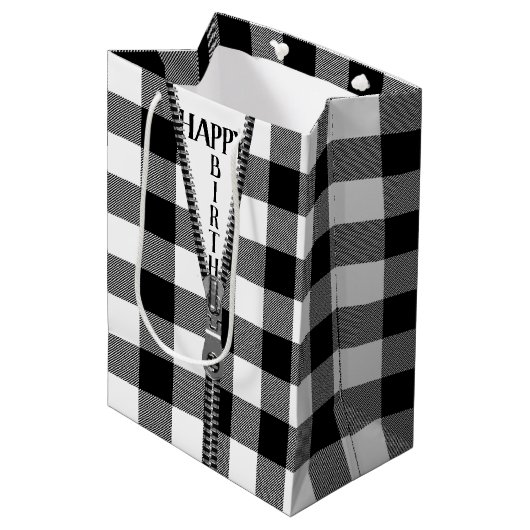 Sac Cadeau Moyen Zipper Anniversaire Sur Buffalo Plaid (Devant Angle)