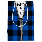 Sac Cadeau Moyen Zipper Anniversaire Sur Buffalo Plaid (Devant)