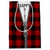 Sac Cadeau Moyen Zipper Anniversaire Sur Buffalo Plaid (Devant)