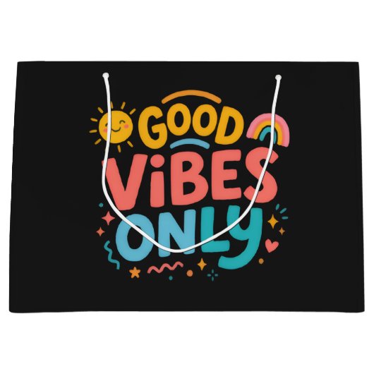 Sac cadeau noir coloré Good Vibes Only (Devant)