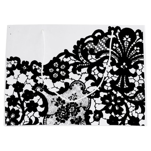 SAC CADEAU NOIR ET LACE BLANCHE (Devant)