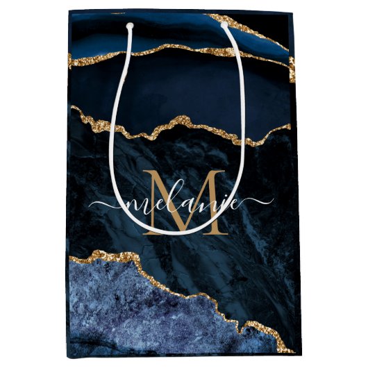 Sac Cadeau Or Bleu Marine Personnalisé à Votre Des (Devant)