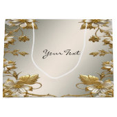 Sac Cadeau Orné Fleur Blanc Or (Devant)