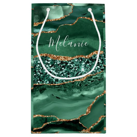 Sac Cadeau Paillettes Or Vert Emeraude Nom Personn (Dos)