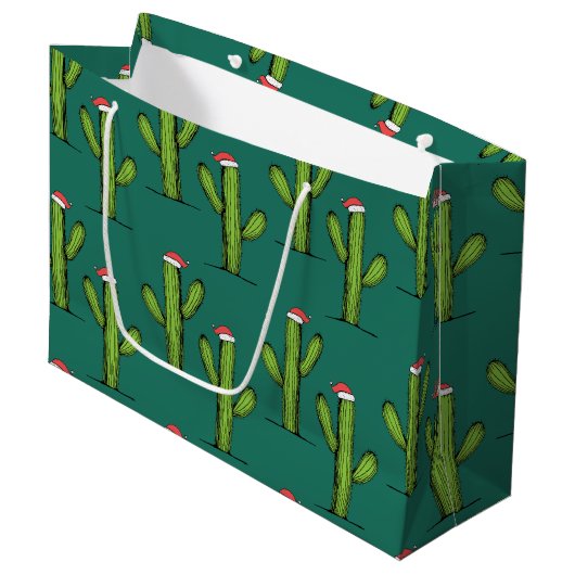Sac Cadeau Papier d'enveloppement de cactus de Noël grand  (Devant Angle)
