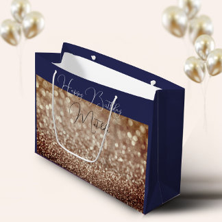 Sac Cadeau Parties scintillant Bokeh rose or script nom grand
