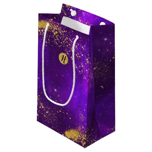Sac cadeau Parties scintillant or et violet Galaxy (Devant Angle)