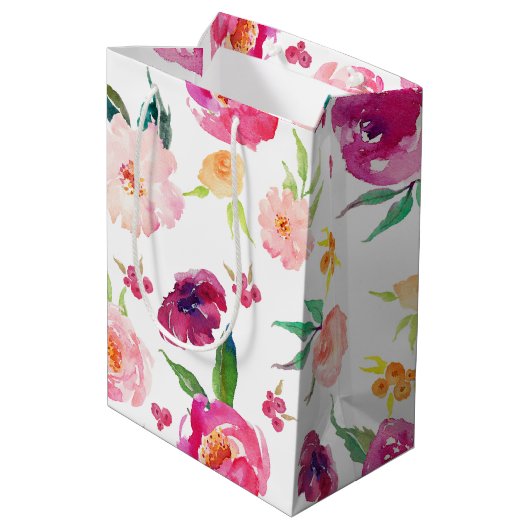 Sac cadeau Peonies d'aquarelle rose et violet (Dos Angle)