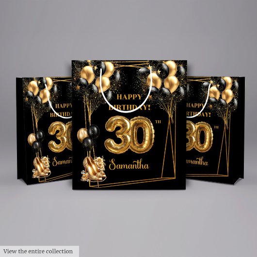 Sac cadeau personnalisé 30e anniversaire Black Gol
