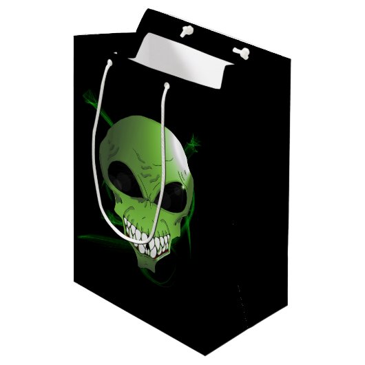 Sac cadeau personnalisé Alien vert (Devant Angle)