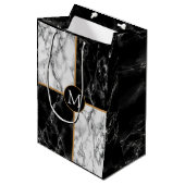 Sac Cadeau Personnalisé avec Lettre en Marbre Noir (Devant Angle)