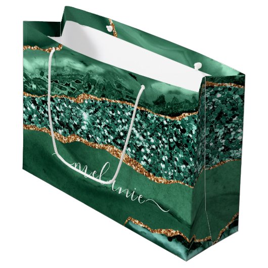 Sac Cadeau Personnalisé en Marbre Doré Vert Emerau (Devant Angle)