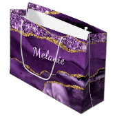 Sac Cadeau Personnalisé en Marbre Or Violet (Devant Angle)