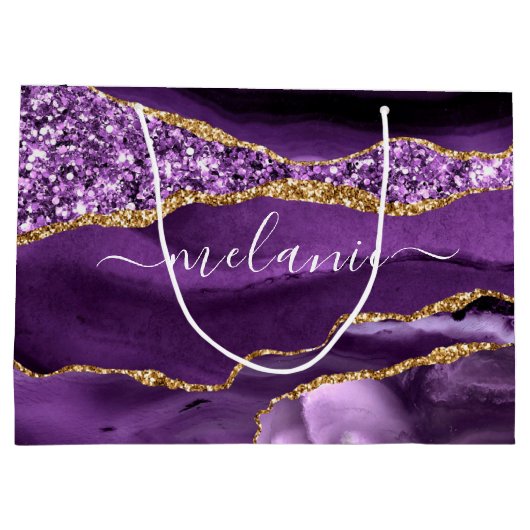 Sac Cadeau Personnalisé Paillettes Or Violet Agate (Dos)