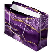 Sac Cadeau Personnalisé Paillettes Or Violet Agate (Devant Angle)