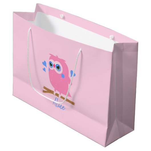 Sac cadeau personnalisé PInk Owl (Devant Angle)