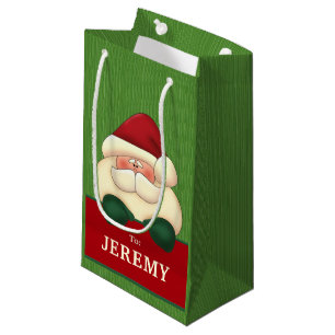 Sac Cadeau PETIT Père Noël rouge avec les mitaines vertes