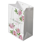 Sac cadeau photo aquarelle pivoine rose monogrammé (Devant Angle)