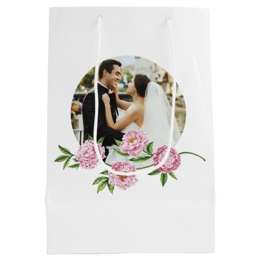 Sac cadeau photo aquarelle pivoine rose monogrammé (Dos)