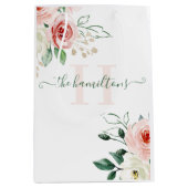 Sac cadeau photo aquarelle rose rose monogrammé (Devant)