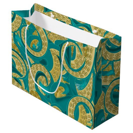Sac cadeau pieuvre sarcelle or (Devant Angle)