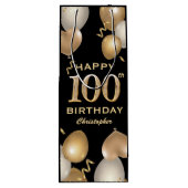 Sac Cadeau Pour Bouteille 100e fête d'anniversaire Ballons Noir et Or (Dos)