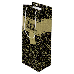Sac Cadeau Pour Bouteille 105th or heureux d'anniversaire et motif noir de