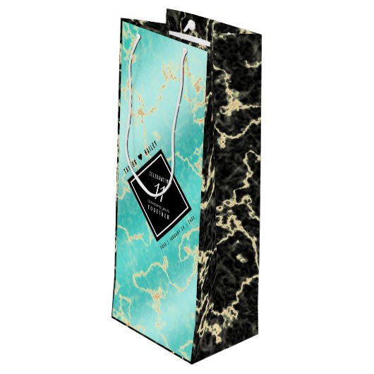 Sac Cadeau Pour Bouteille 11ème anniversaire de Mariage turquoise (Dos Angle)