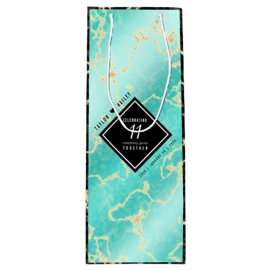 Sac Cadeau Pour Bouteille 11ème anniversaire de Mariage turquoise (Devant)
