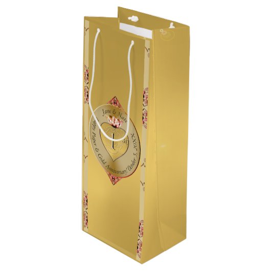 Sac Cadeau Pour Bouteille 1er ou 50e anniversaire de Mariage Golden (Devant Angle)