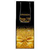 Sac Cadeau Pour Bouteille 21e anniversaire noir or arc nom élégant (Devant)