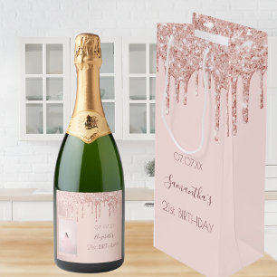 Sac Cadeau Pour Bouteille 21e anniversaire rose or parties scintillant nom g