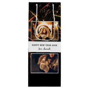 Sac Cadeau Pour Bouteille 2 Collage de photos Feu d'artifice Bonne Année