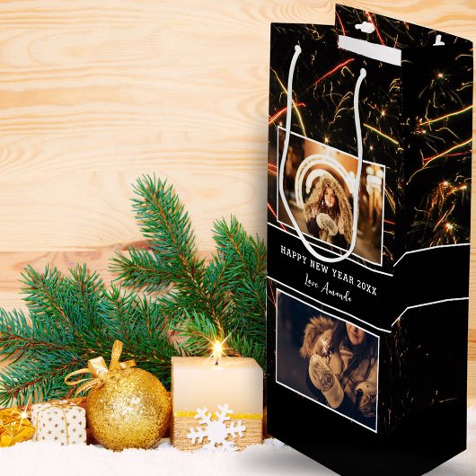 Sac Cadeau Pour Bouteille 2 Photo Collage Feu d'artifice Bonne année