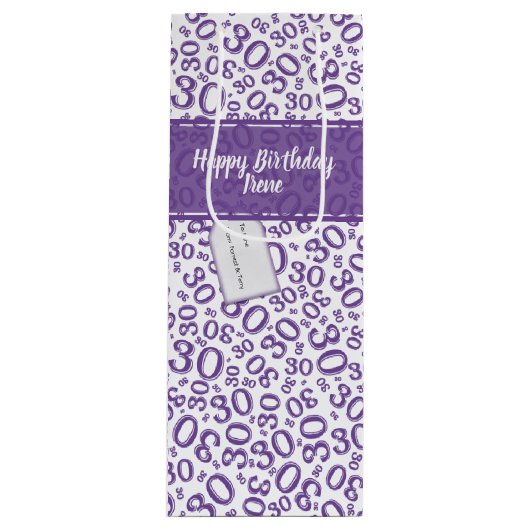 Sac Cadeau Pour Bouteille 30th Birthday Random Number Pattern Purple/White (Devant)