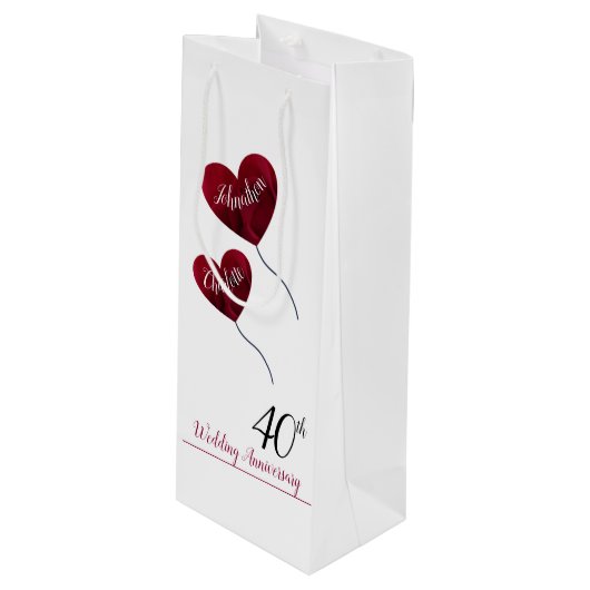 Sac Cadeau Pour Bouteille 40e anniversaire du mariage de Ruby Ballons de coe (Devant Angle)