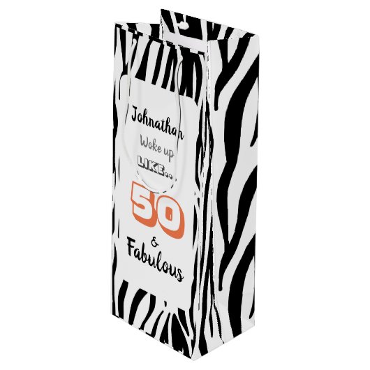 Sac Cadeau Pour Bouteille 50 & Fabuleux 50e Anniversaire Tigre Noir Imprimer (Devant Angle)