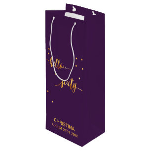Sac Cadeau Pour Bouteille 60e anniversaire fête or violet